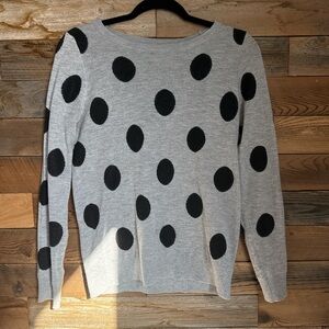 POL Gray and Black Polka Dot Sweater